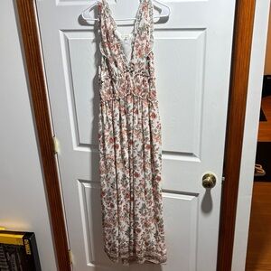 Max Studio White and Red Floral Maxi Dress